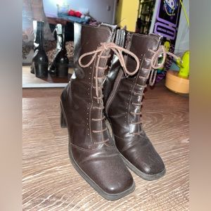 Made in Brazil leather faux lace up square toe brown boots